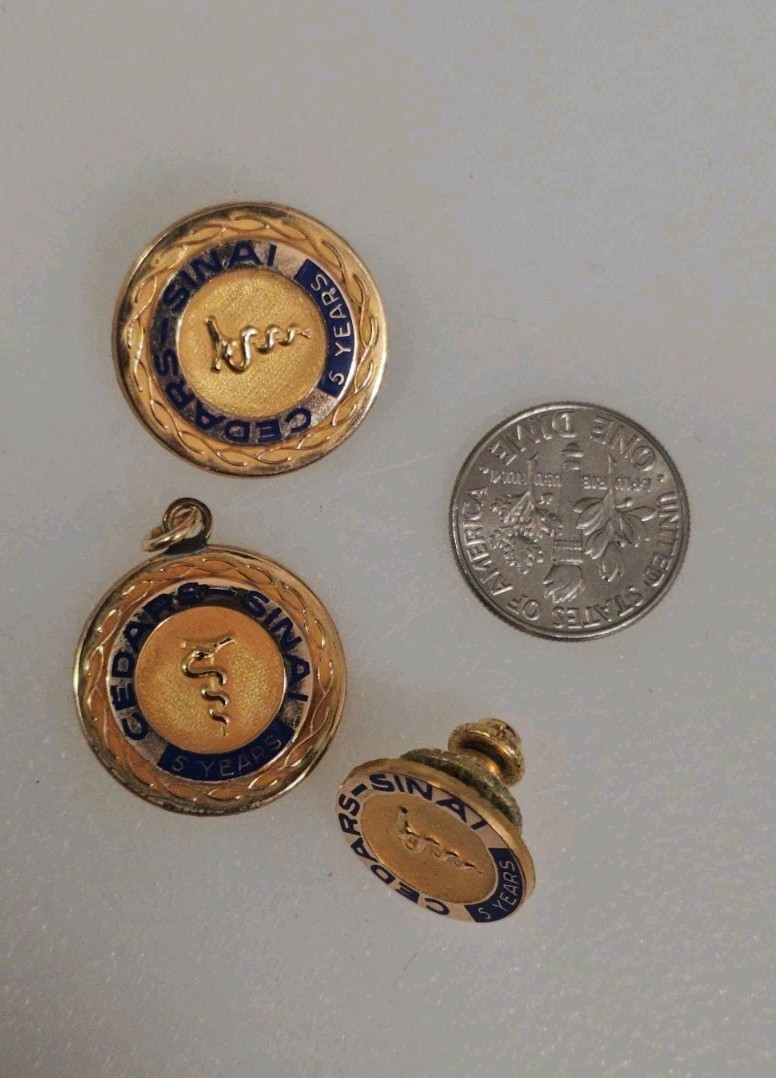 Vintage Cedars-Sinai Hospital Los Angeles 5 Year Service Award Gold Tone Pin Set