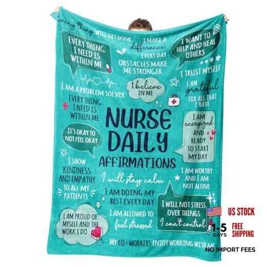 Nurse Gifts for Women Men- Soft Nurse Blanket with Daily Blue Green