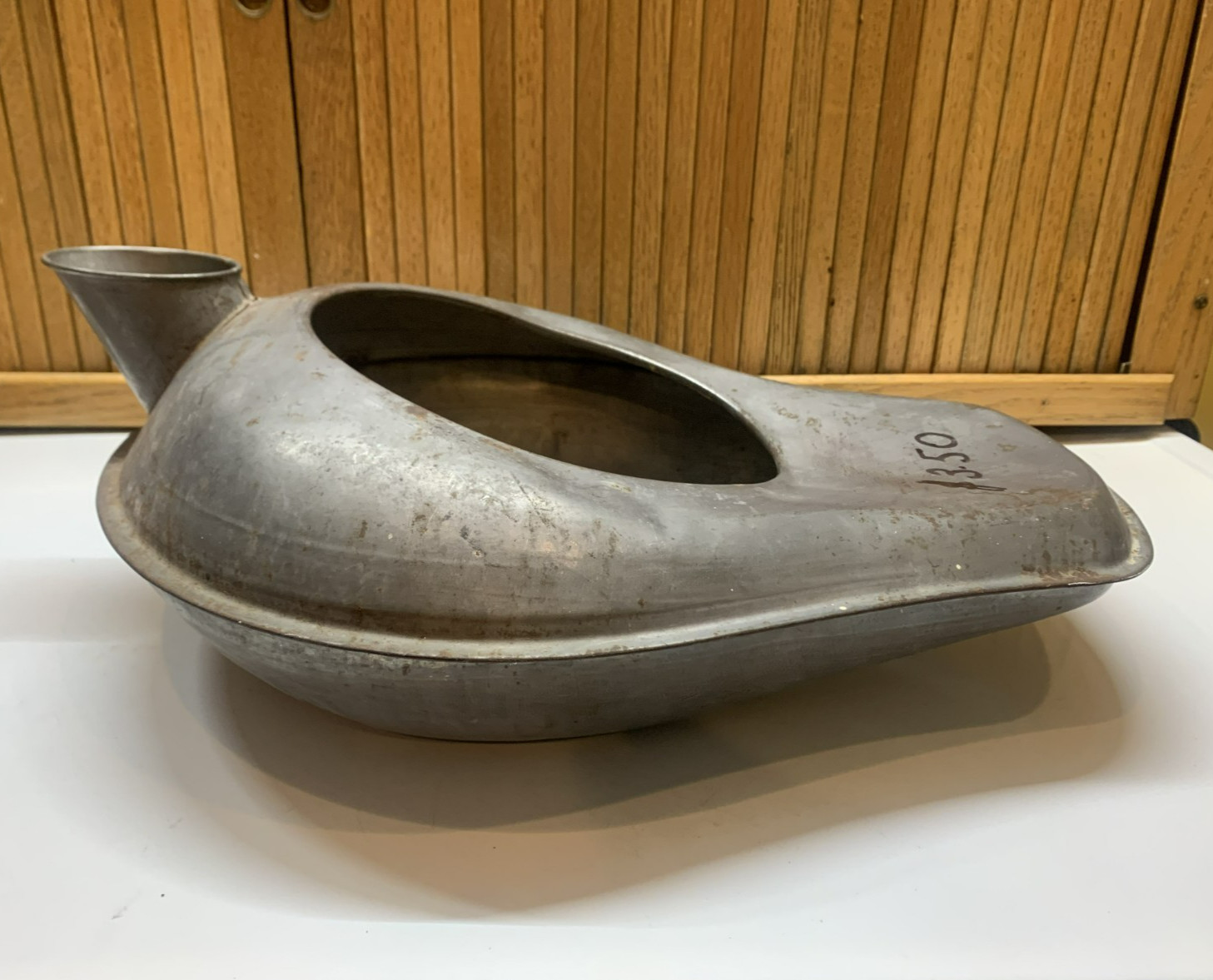 Vintage Tin Bedpan Urinal Bed Pan Primitive w/ spout Antique Pat’d Apr 9th 1907