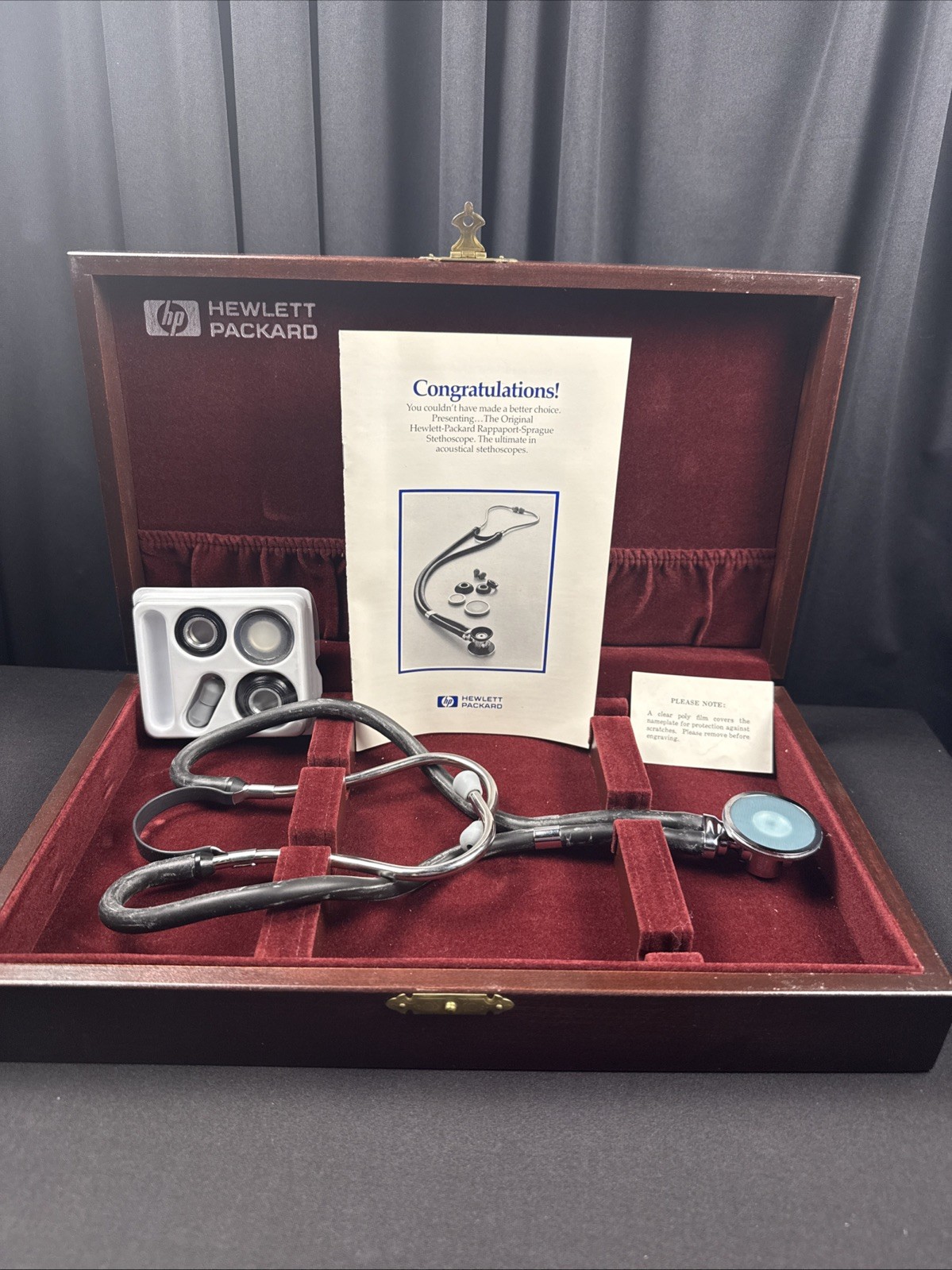 Hewlett Packard Rappaport Sprague stethoscope in presentation case NOS