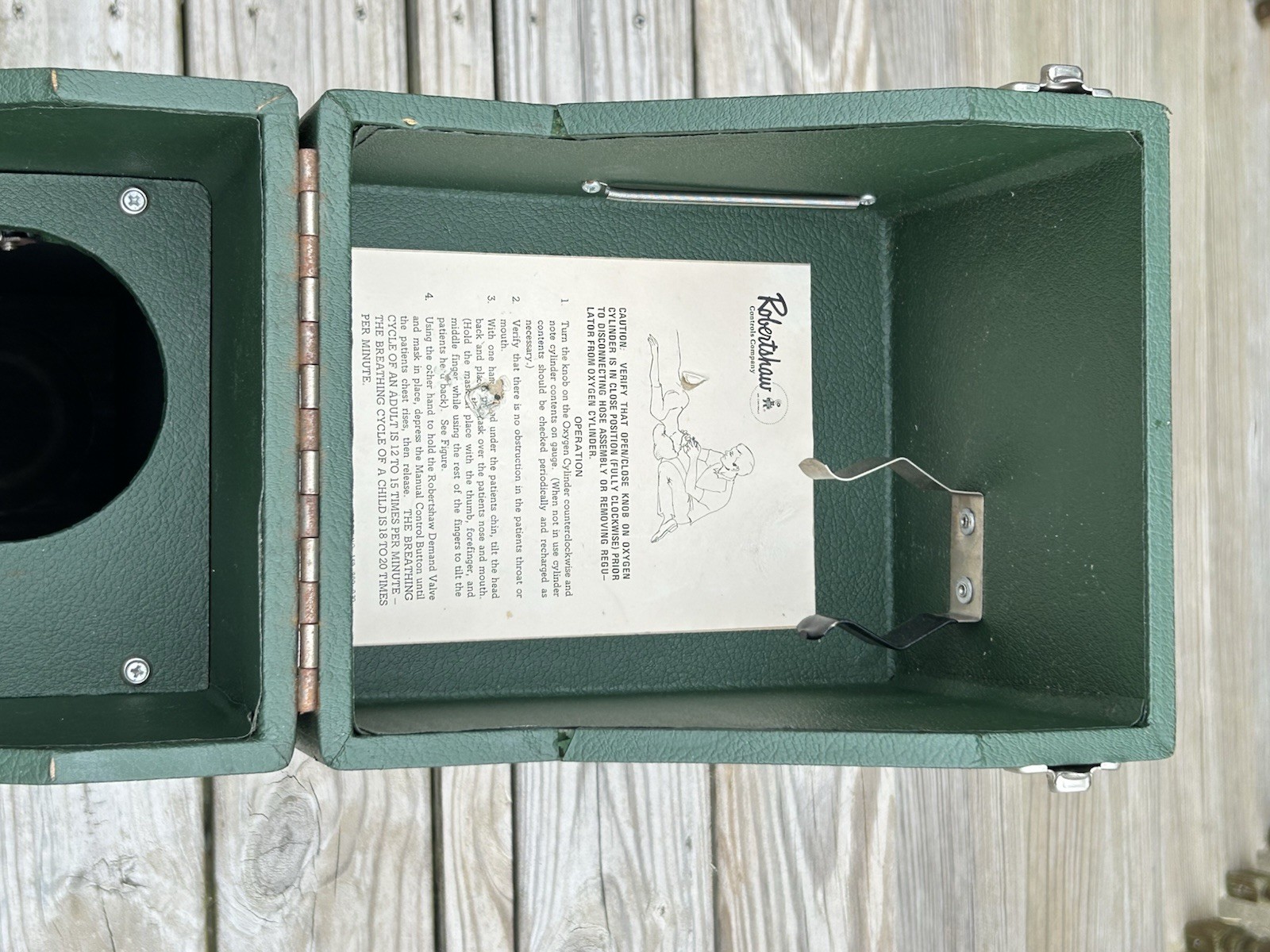 VTG Wood Storage Box Robertshaw EMT OXYGEN TANK CASE Empty Portable Green 31”