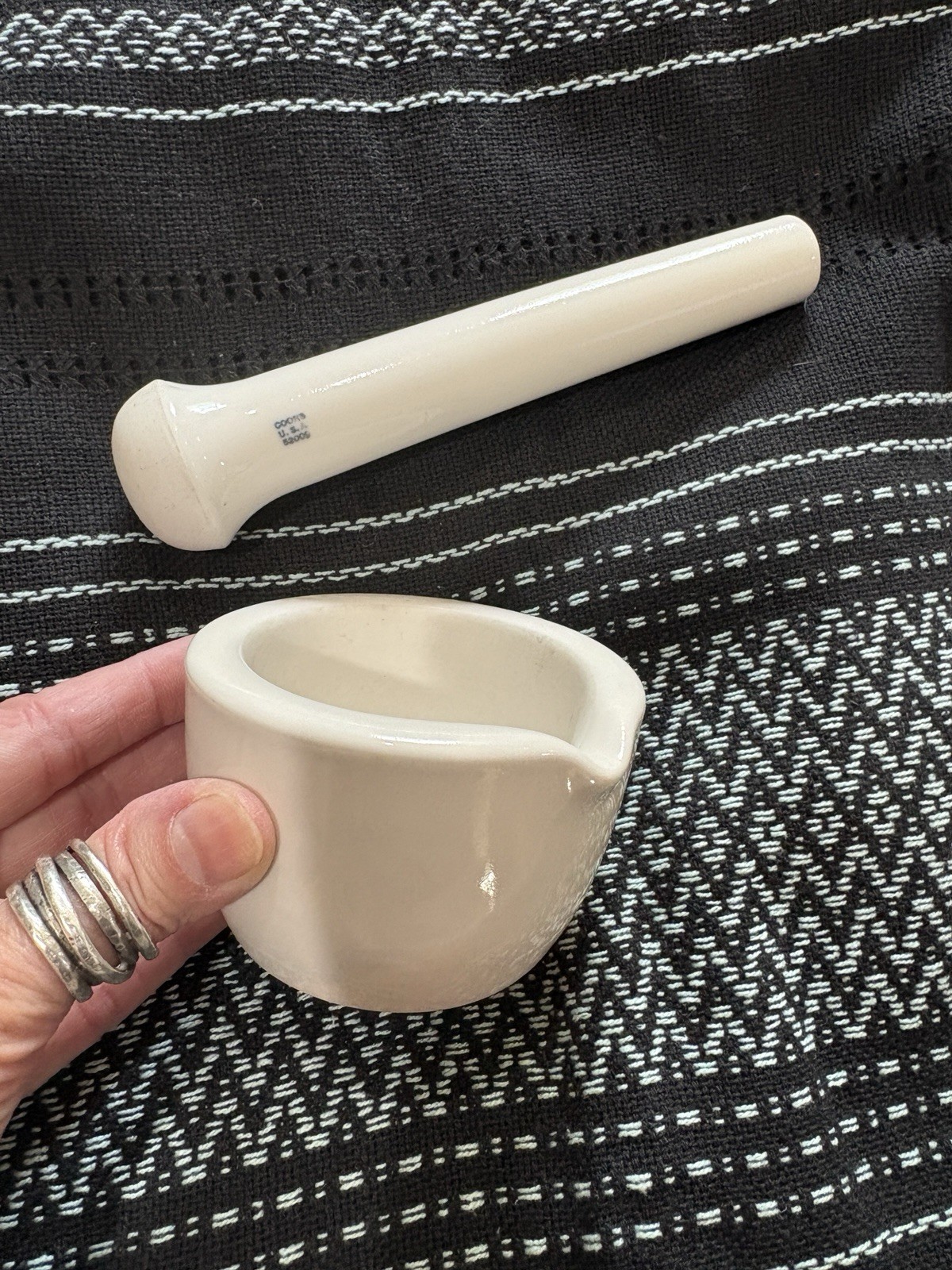 VTG Coors USA Glazed Mortar & Pestle Set, Lab Apothecary, Models 60313 & 52009