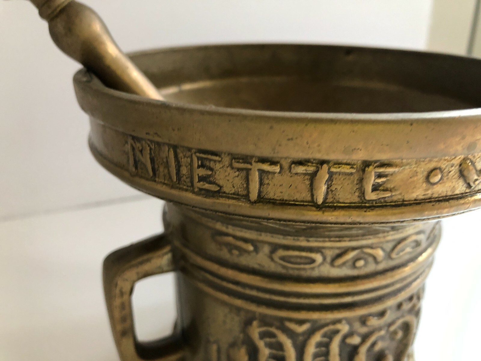 Antique Bronze Apothecary Mortar & Pestle Niette Verwin Anno 1480