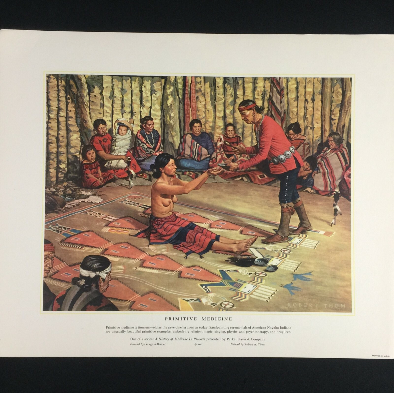 Medical Print 1957 Primitive Medicine History of Medicine in Pictures Native VTG
