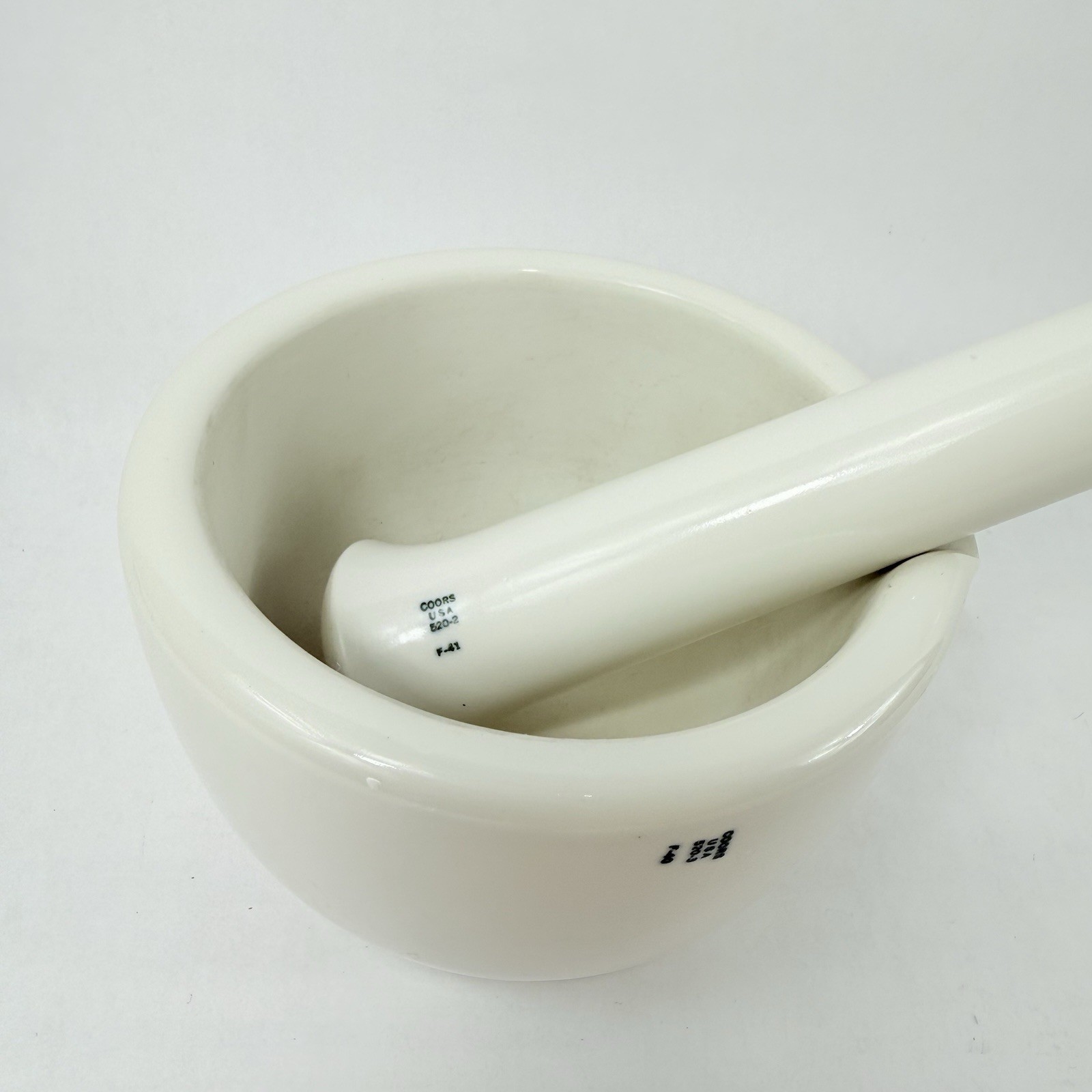 COORS Large White Porcelain Mortar & Pestle Set #5202 F41 #5203 F40 USA VINTAGE