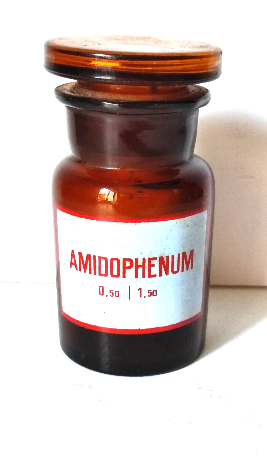 AMIDOPHENUM, Vintage Glass Apothecary Pharmacy Brown Jar, 100 ml, Cap
