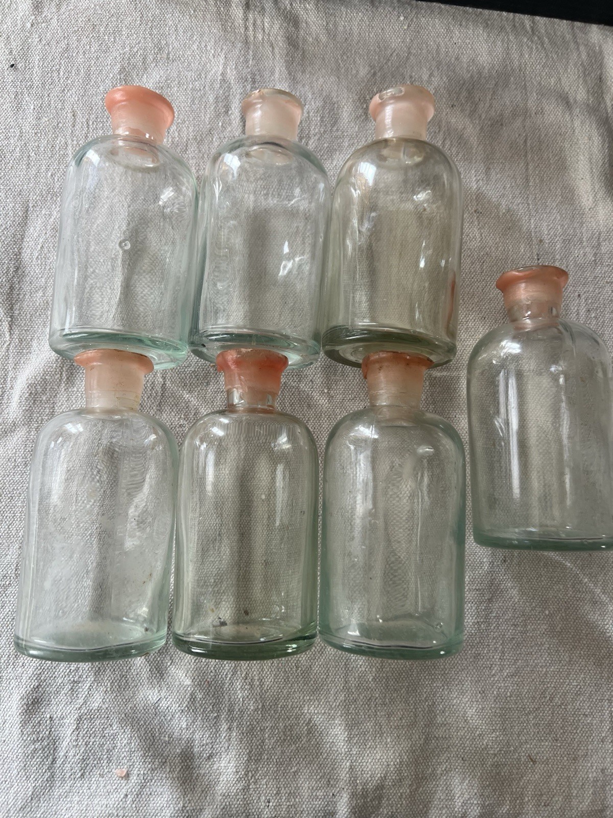 Lot 6 Vintage Glass Apothecary Bottles w/ Ground Stoppers 5.5” Chemist Pharmacy