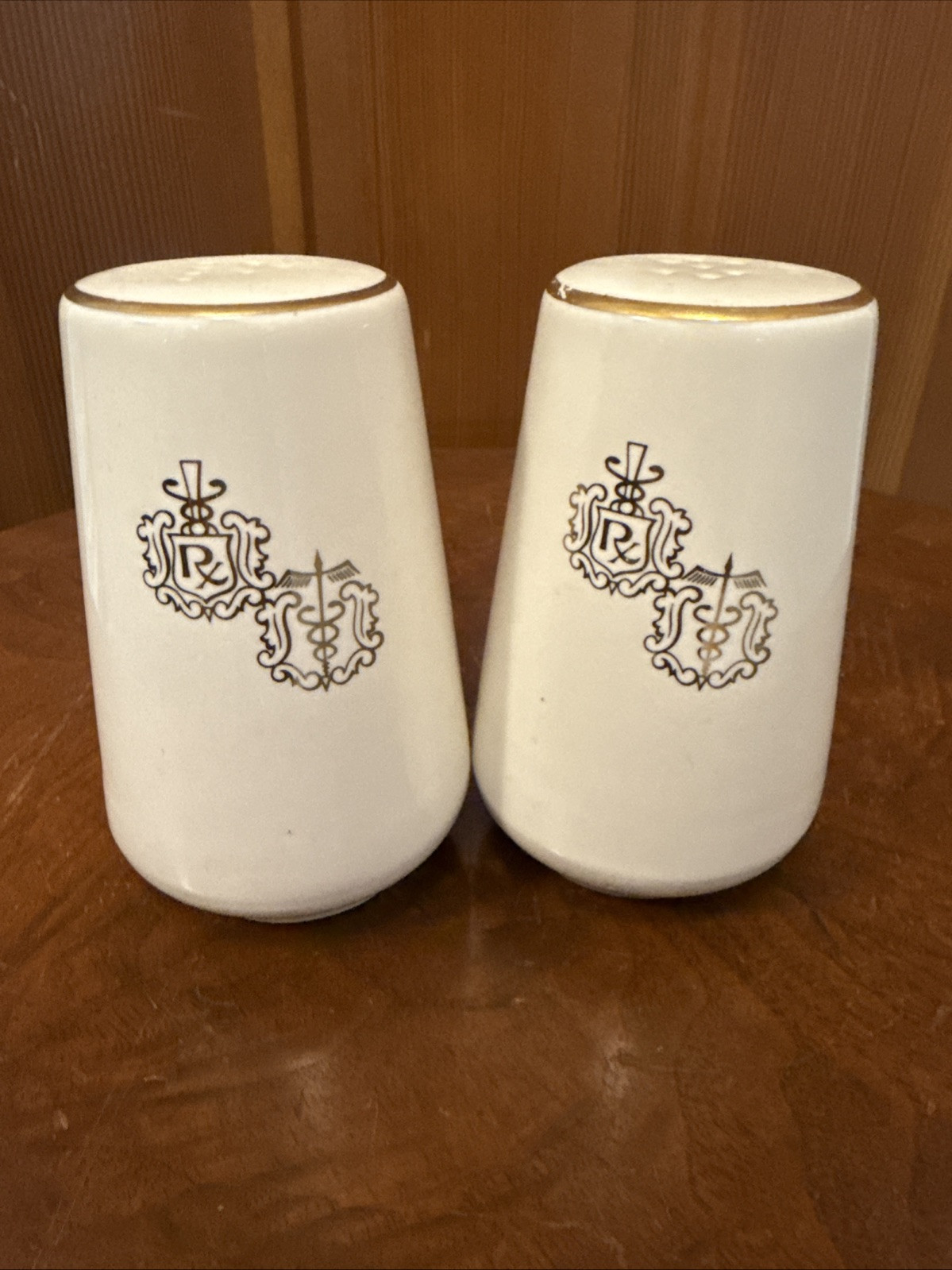Crestware Owens Illinois Pharmacist RX Dr Caduceus Medical Salt & Pepper Shakers