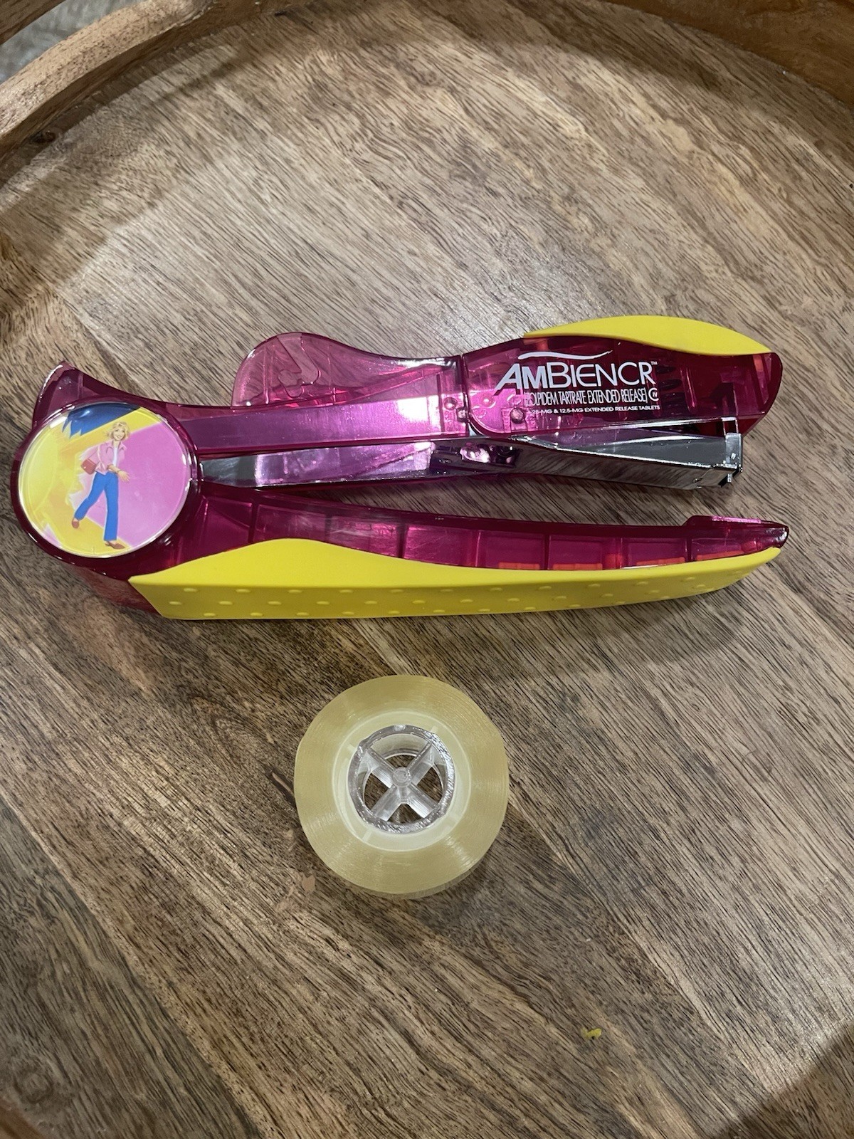 AMBIENCR Pink and Yellow Tape Dispenser with Tape and Box