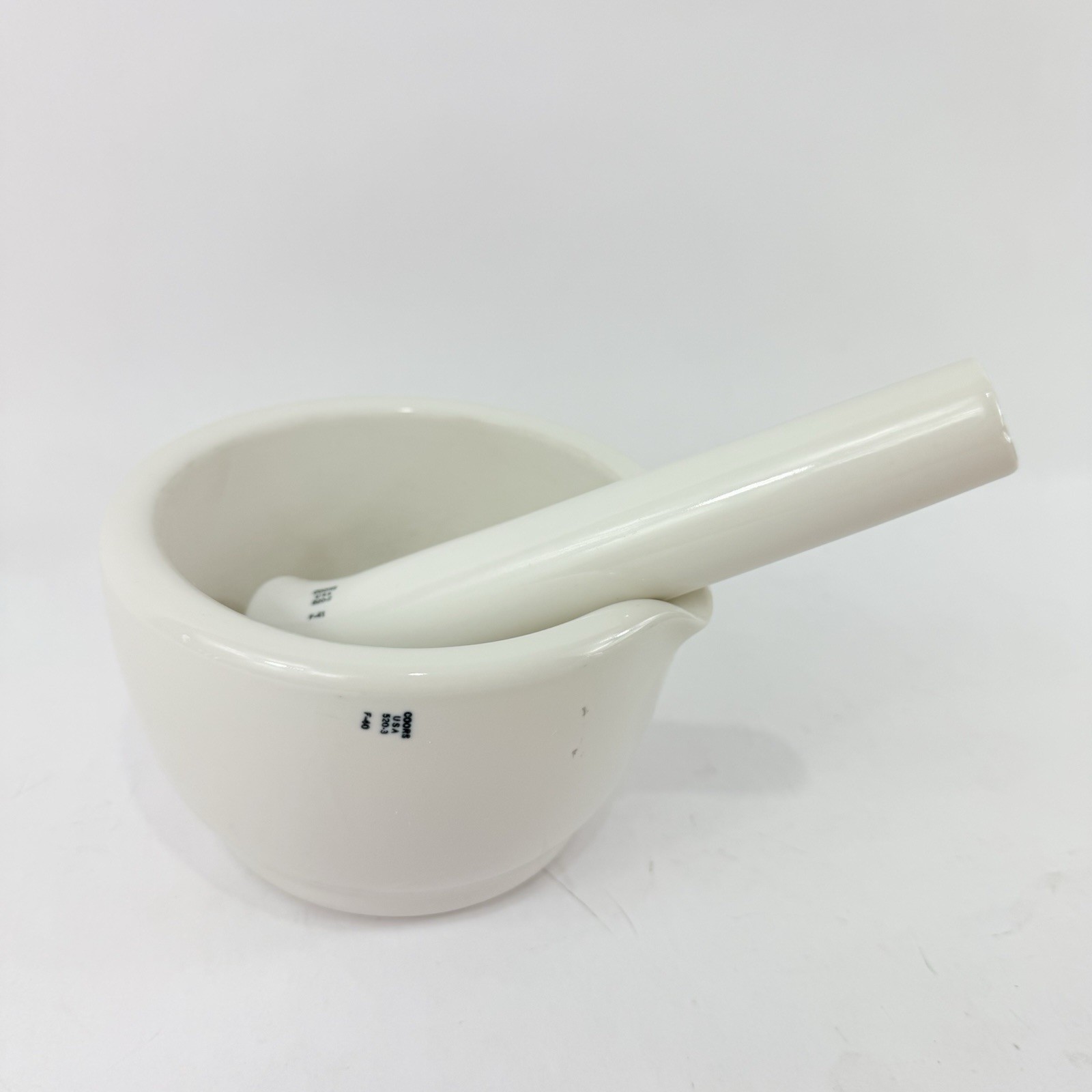 COORS Large White Porcelain Mortar & Pestle Set #5202 F41 #5203 F40 USA VINTAGE