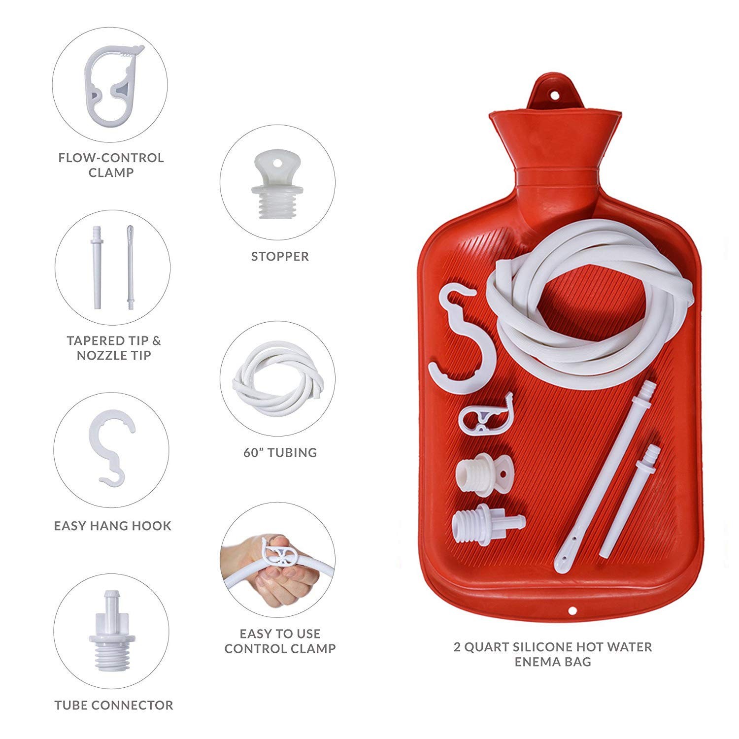 Enema Bag Kit 2 Quart Home Water & Coffee Colon 1 Count (Pack of 1), Red