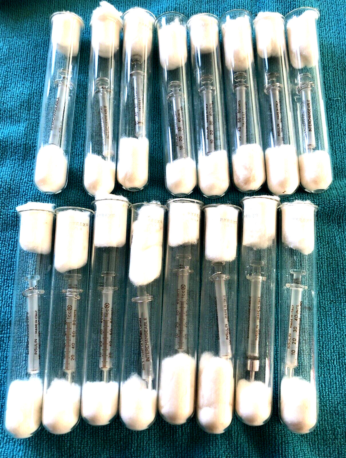 16-Vintage NOS Italy Glass Syringes 1CC Pyrex Glass Tubes New Old Stock Medical