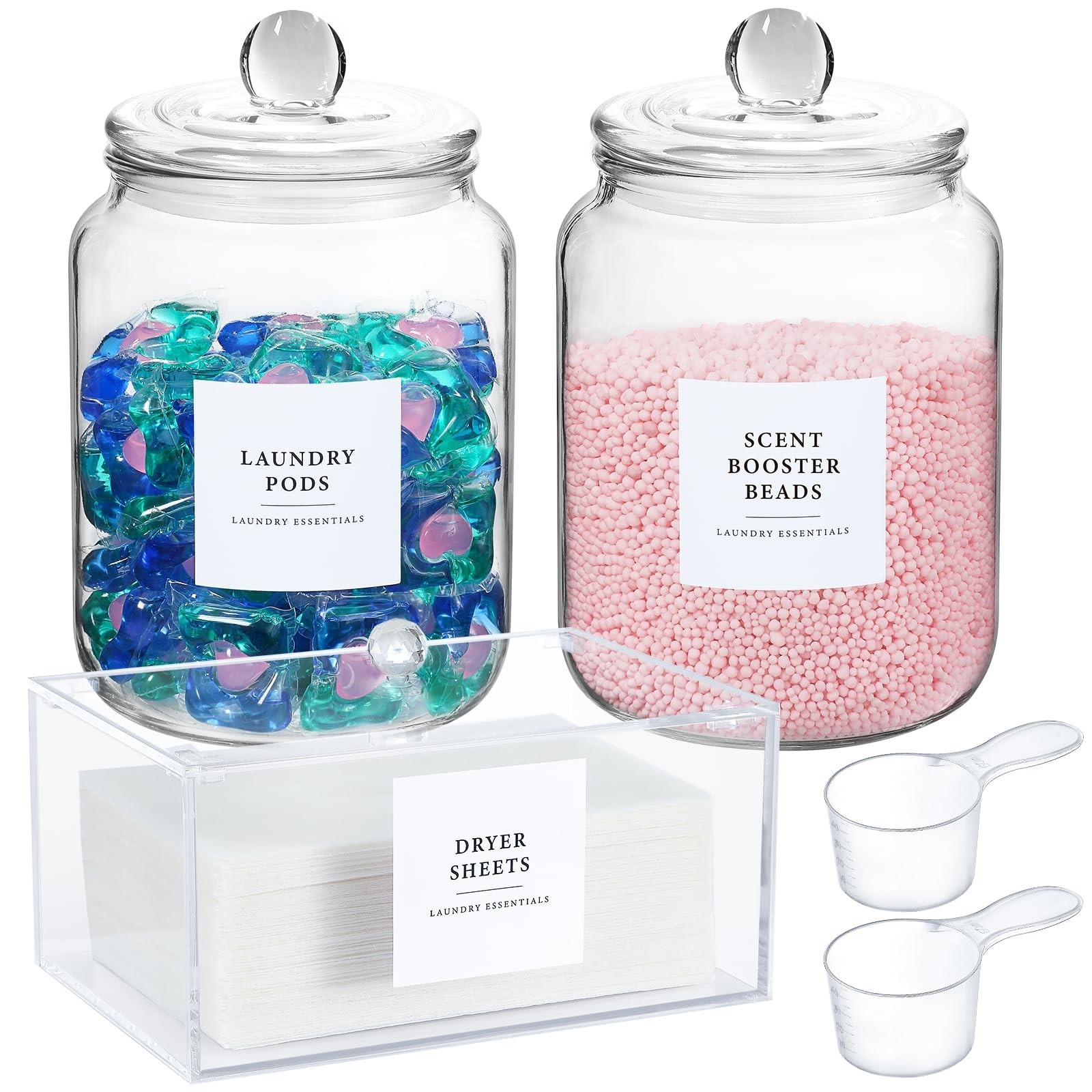 Glass Jars and Dryer Sheet Holder, Dispenser Set with Lids and Labels, Contai…