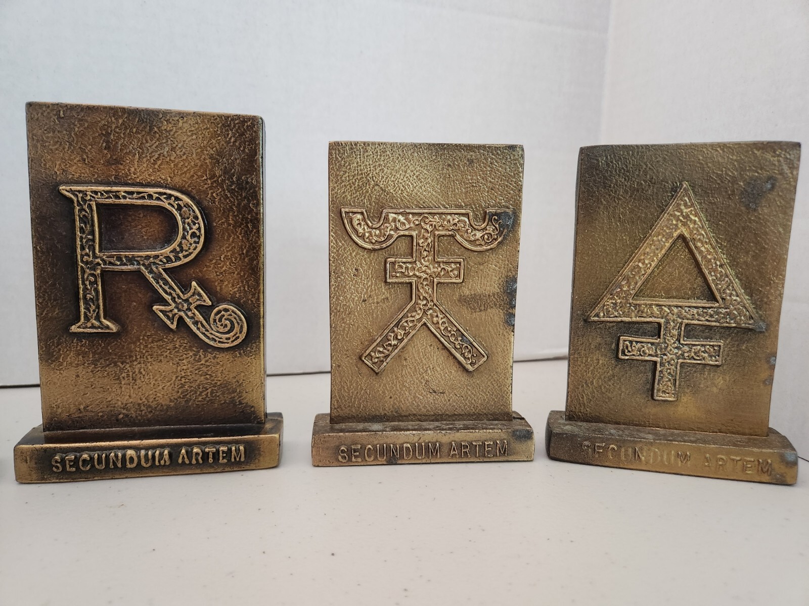 1977-81 Tinactin Apothecary Symbols Bronze Metal Paperweight/Bookends 6 Lot SET
