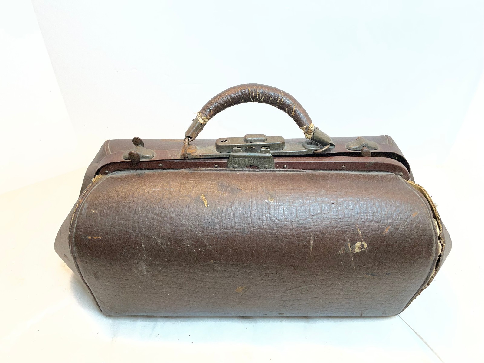 Vintage Antique Small Brown Doctors Bag Primitive Decor 18 x 9 x 7