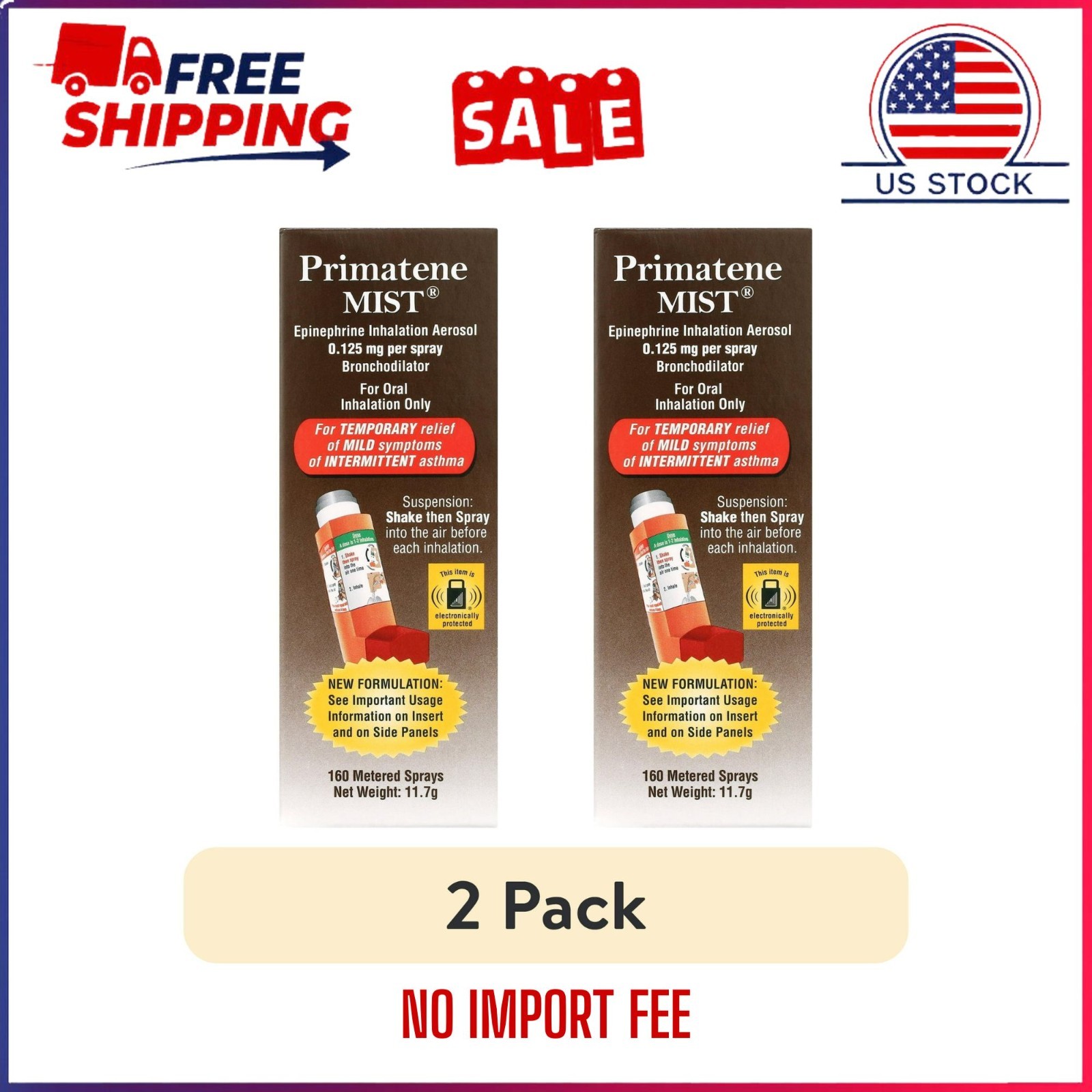 (2 pack) Primatene MIST Epinephrine Oral Inhalation Aerosol