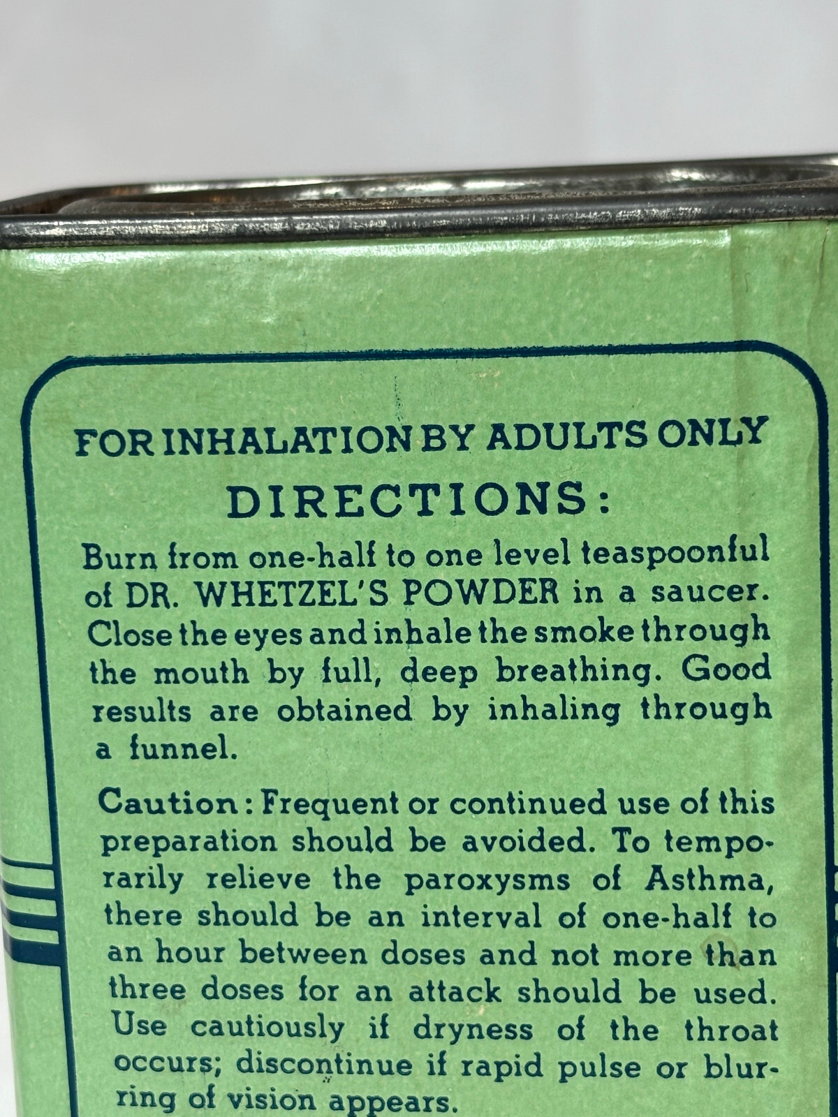Vtg Dr. Whetzel’s Powder Asthma 8 oz Cardboard & Metal Container