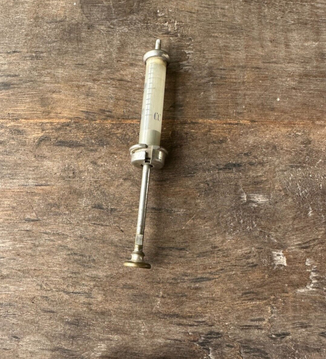 Vintage Old Collectible Rare Brass And Glass Unique Syringe With Box Italy Made