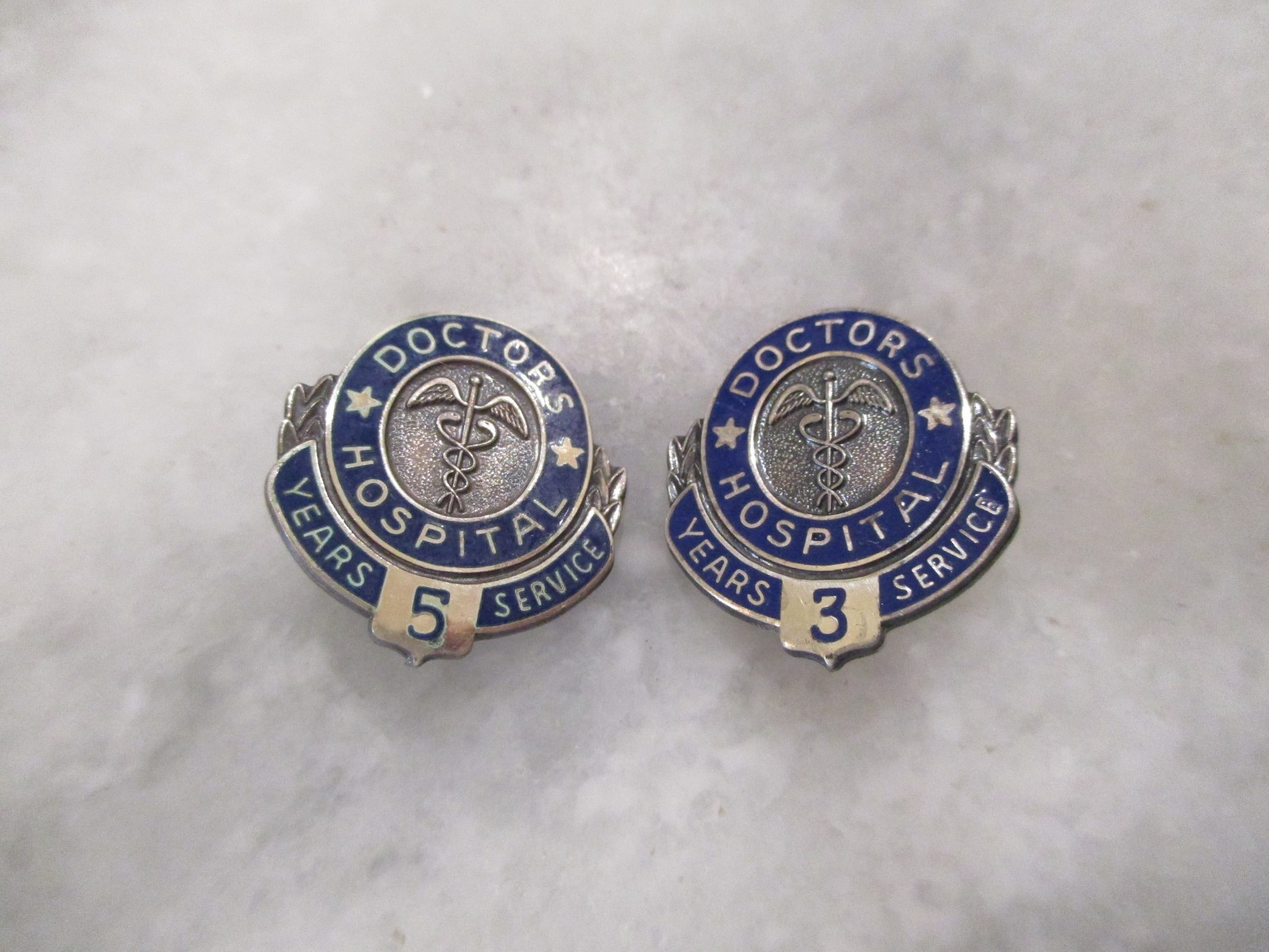 VINTAGE DOCTORS HOSPITAL 5 & 3 YEAR SERVICE PINS by SJ STERLING