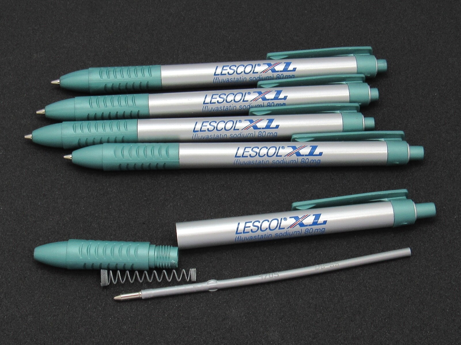 Silver & Green Lescol PENS Drug Rep Pharmaceutical Promo Advertising Lot of 5