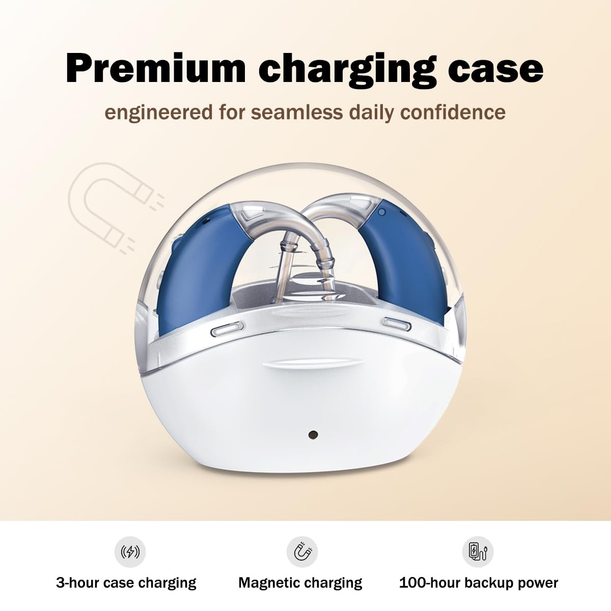 Soundure Hearing Aids for Seniors severe Flow+ Blue, Blue with Charging Case