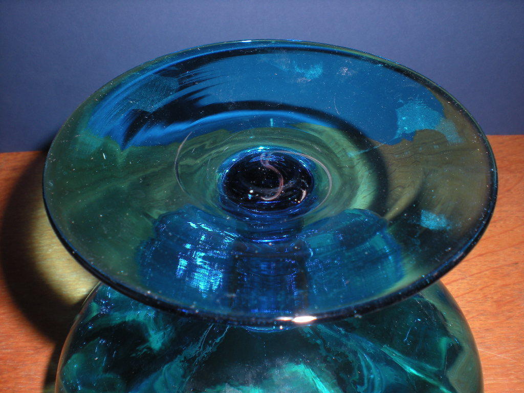 Lg Blue Apothecary Jar Vtg Hand Blown Empoli Italian Canister Circus Tent Lid