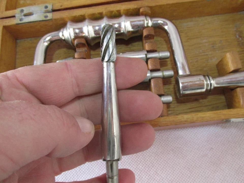 OLD OTTO HESS SKULL BONE TREPANNING BRACE DRILL COMPLETE PORTABLE SET, VERY GOOD