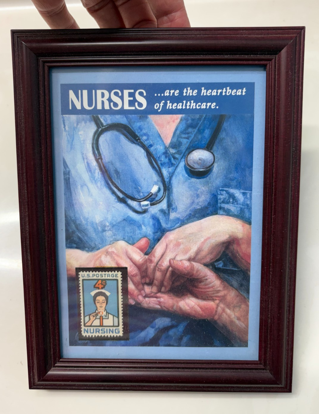 Framed Nursing US Postage Stamp with “Nurses….are the heartbeat of healthcare”
