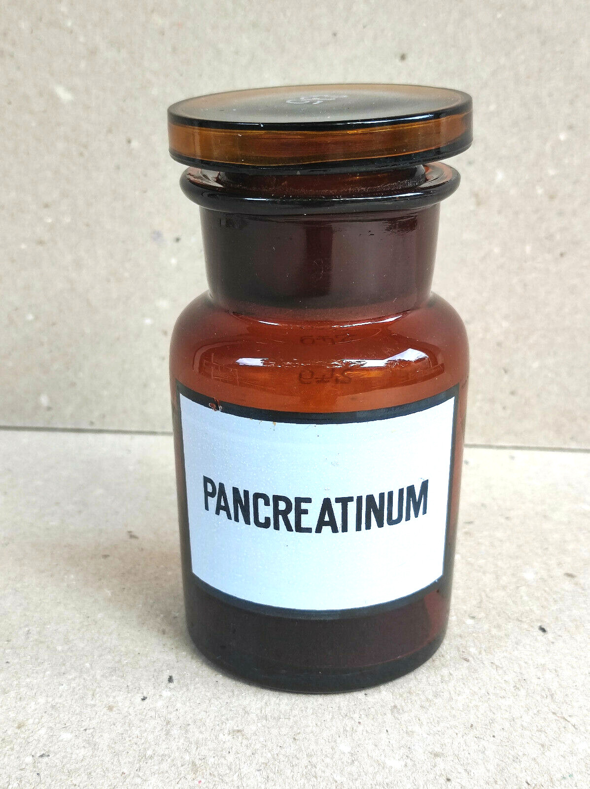 PANCREATINUM, Vintage Glass Apothecary Pharmacy Brown Jar, 100 ml, Cap