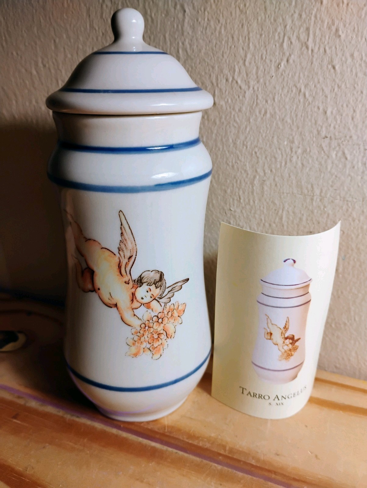 1 Tarro Angelus Pharmacy Albarello Apothecary Jar Italy 6″ Angel Cherub
