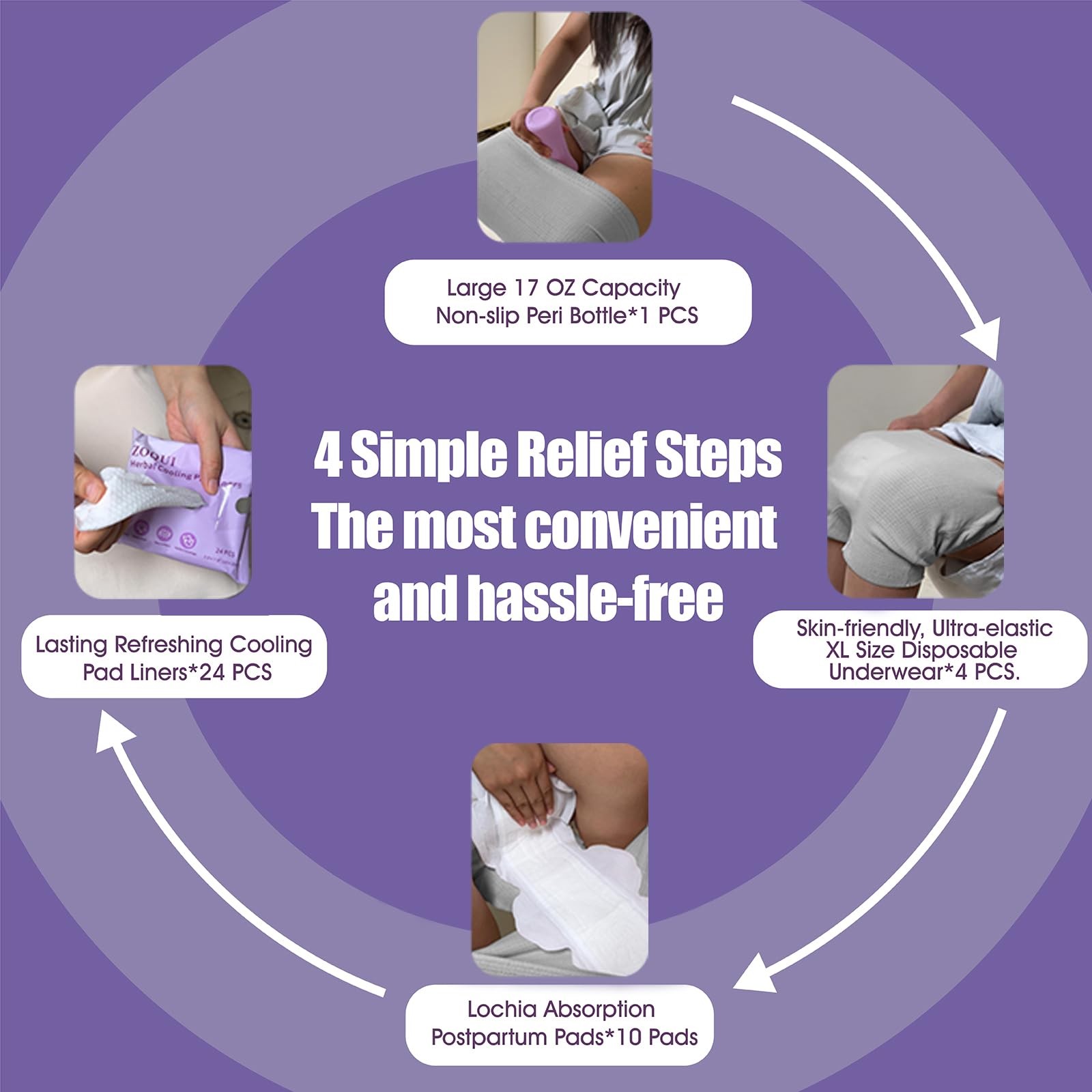 Postpartum Recovery Kit for New Moms, 16 Pcs Perineal Care Set 4-ln-1, Purple