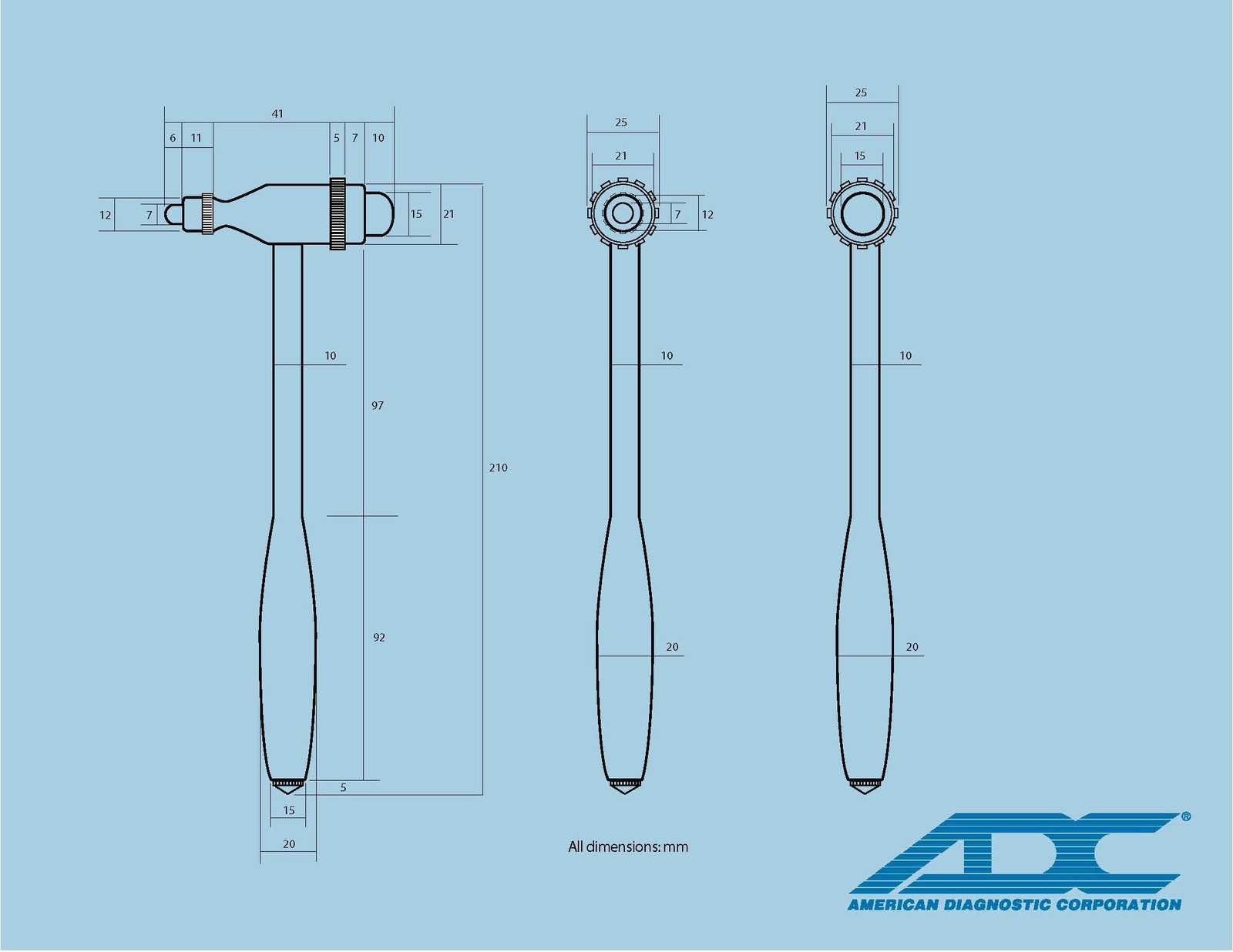 ADC 3694BK Tromner Neurological Reflex Hammer with Built-in black, chrome