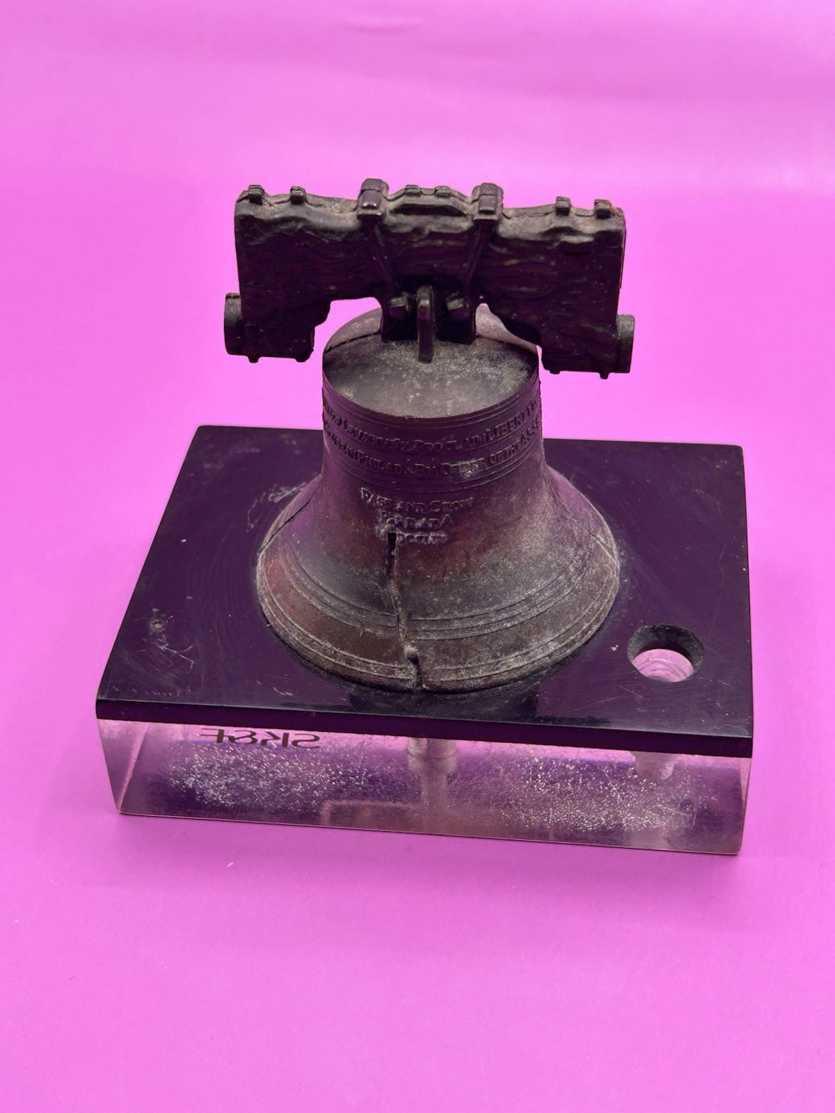 SK&F Liberty Bell Pen Holder Acrylic Paperweight Pharmacy United States Postage