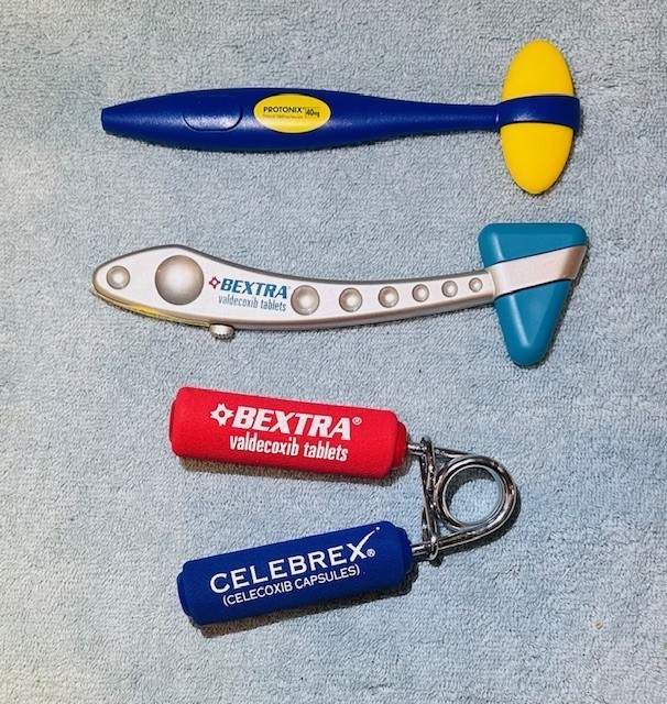 RARE Group of Drug Rep Pharmaceutical Promo Items – (2) Reflex Hammers/Hand Grip