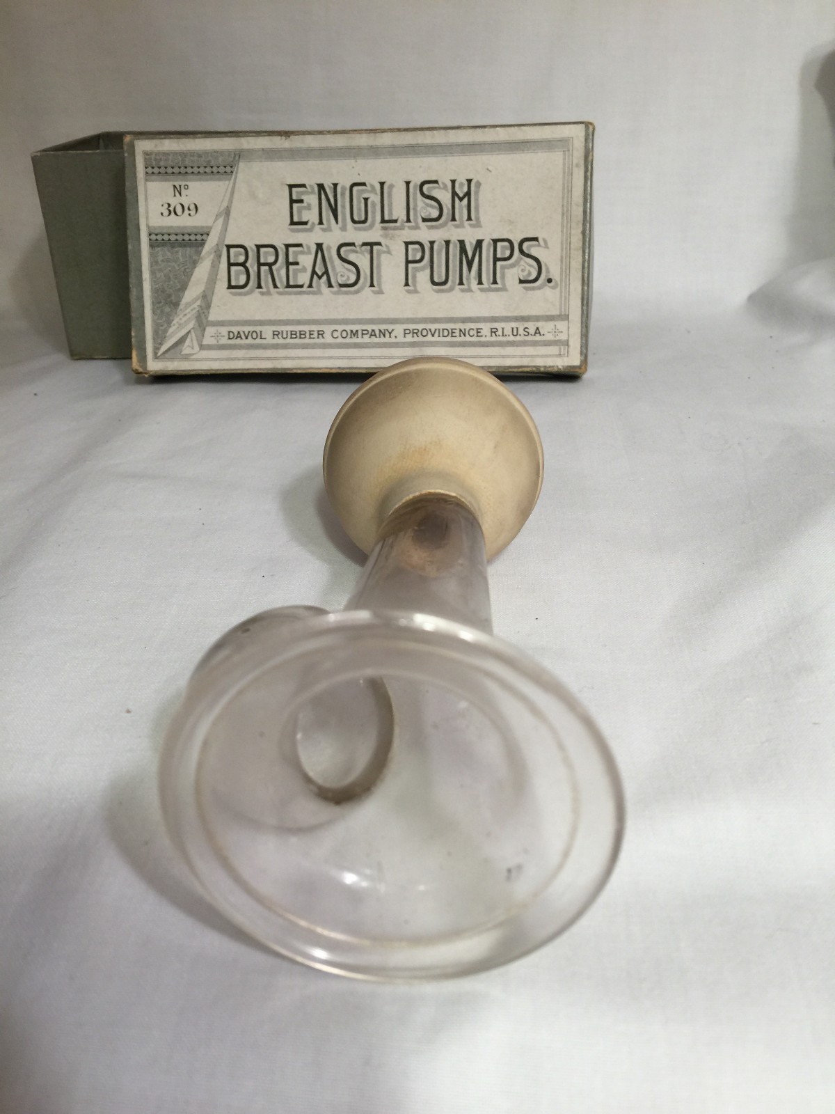Vintage United States Rubber Company English Breast Pump No. 304 w/ Box -Glass