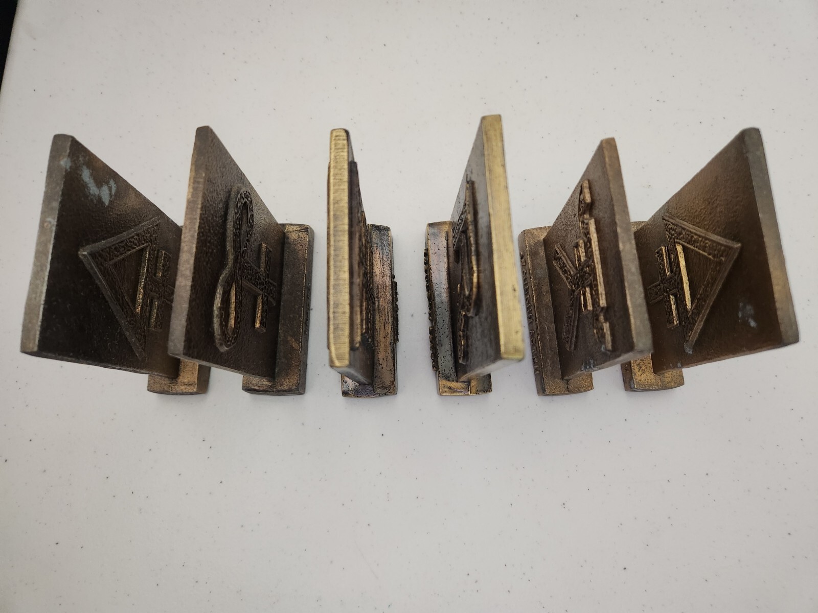 1977-81 Tinactin Apothecary Symbols Bronze Metal Paperweight/Bookends 6 Lot SET