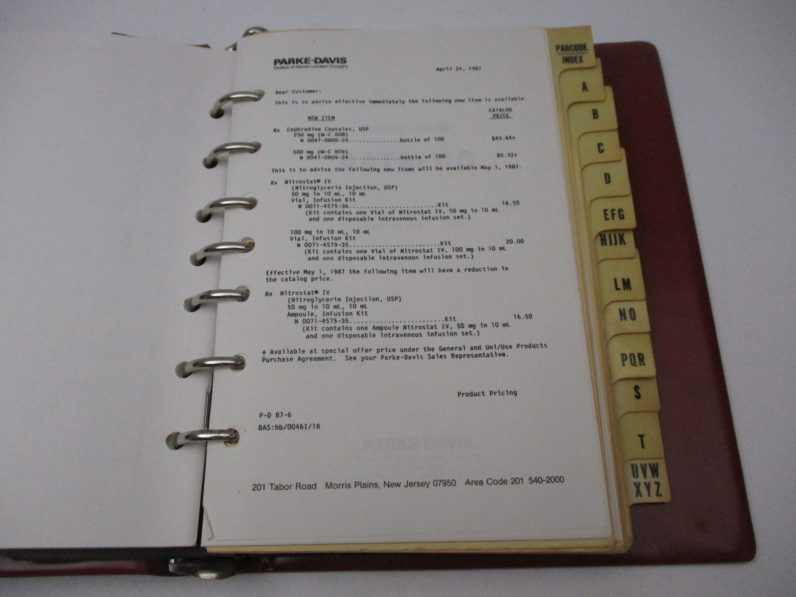 Vintage 1987 Parke Davis Price List Book Binder Pharmacy Chemist Drugs