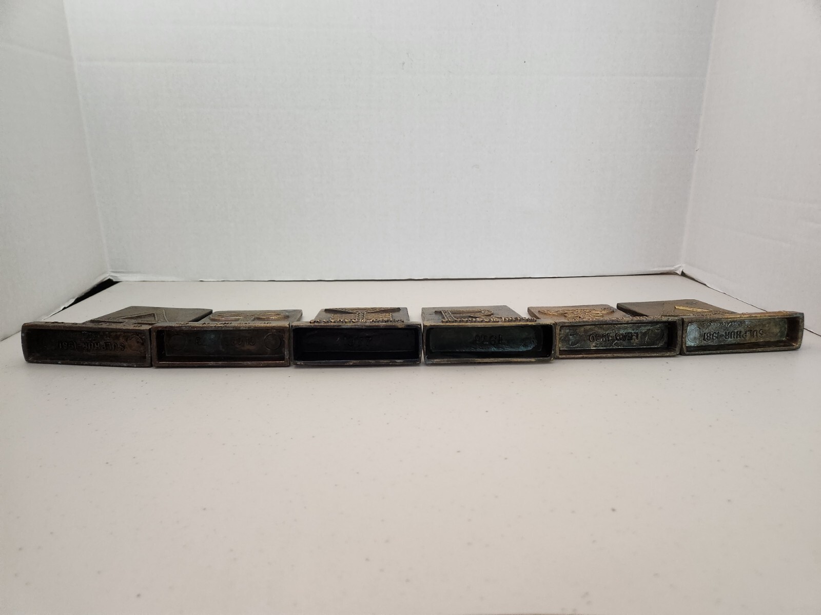1977-81 Tinactin Apothecary Symbols Bronze Metal Paperweight/Bookends 6 Lot SET