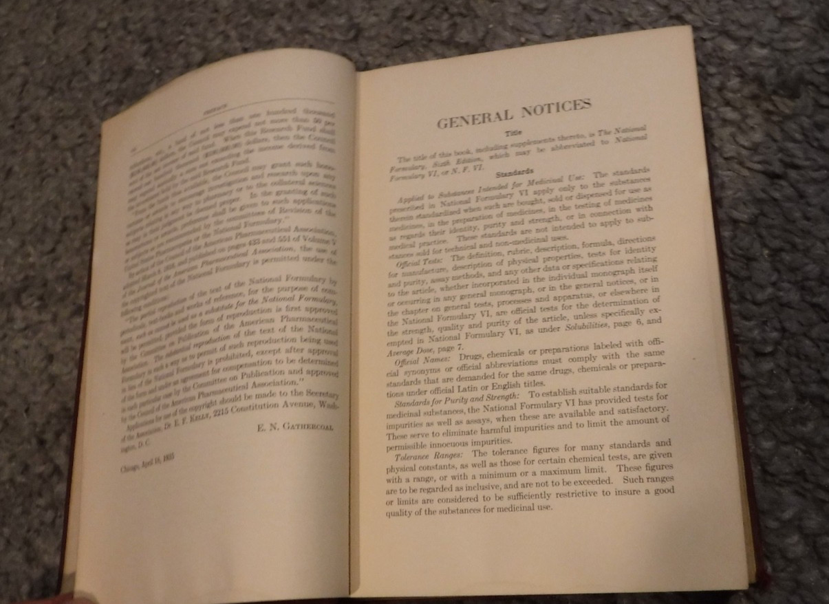1936 THE NATIONAL FORMULARY 6th EDITION AMERICAN PHARMACY MEDICINE