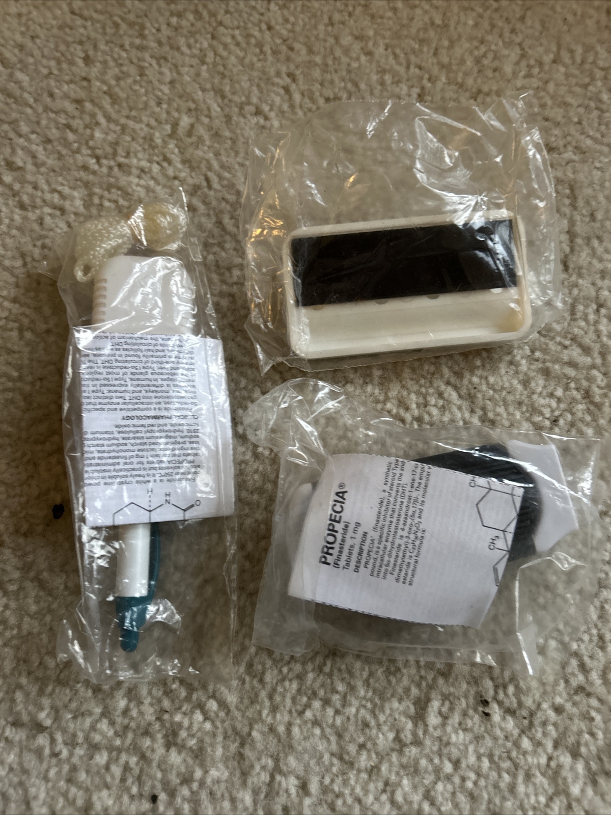 Lot Of 3 -Rare Propecia PEN ON STRING, Hair Brush, Magnet Clip-All Wrapped Merck