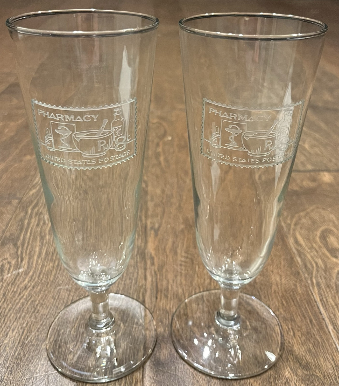 (2) Vintage Pharmacy United States Postage 12oz. Glasses