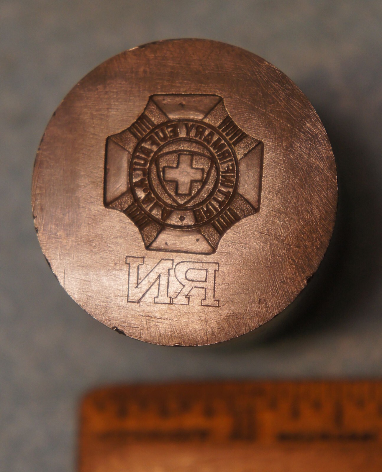 Antique BRITT INFIRMARY EUFAULA AL Nurse Pin STEEL STAMPING DIE JN1447