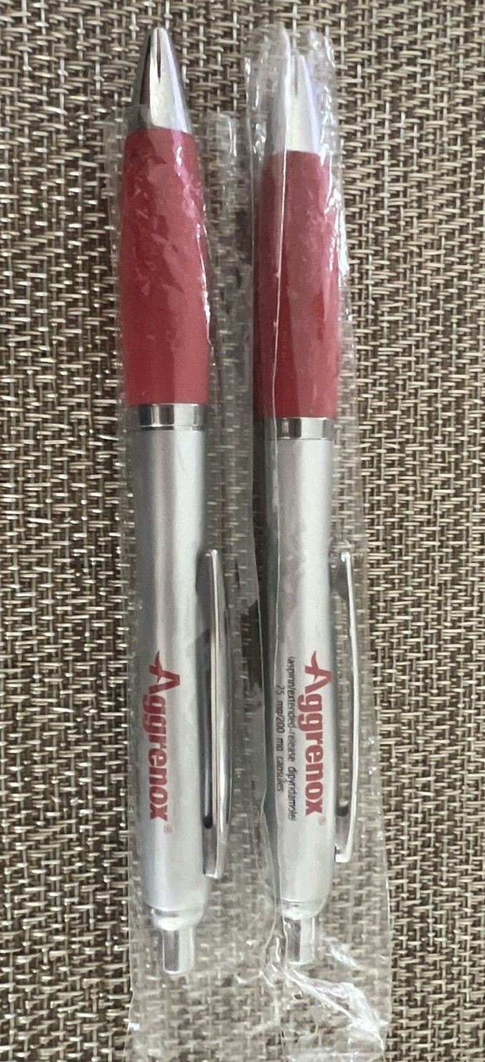 2 Aggrenox Drug Rep Pharmaceutical Click METAL PENS Promo New