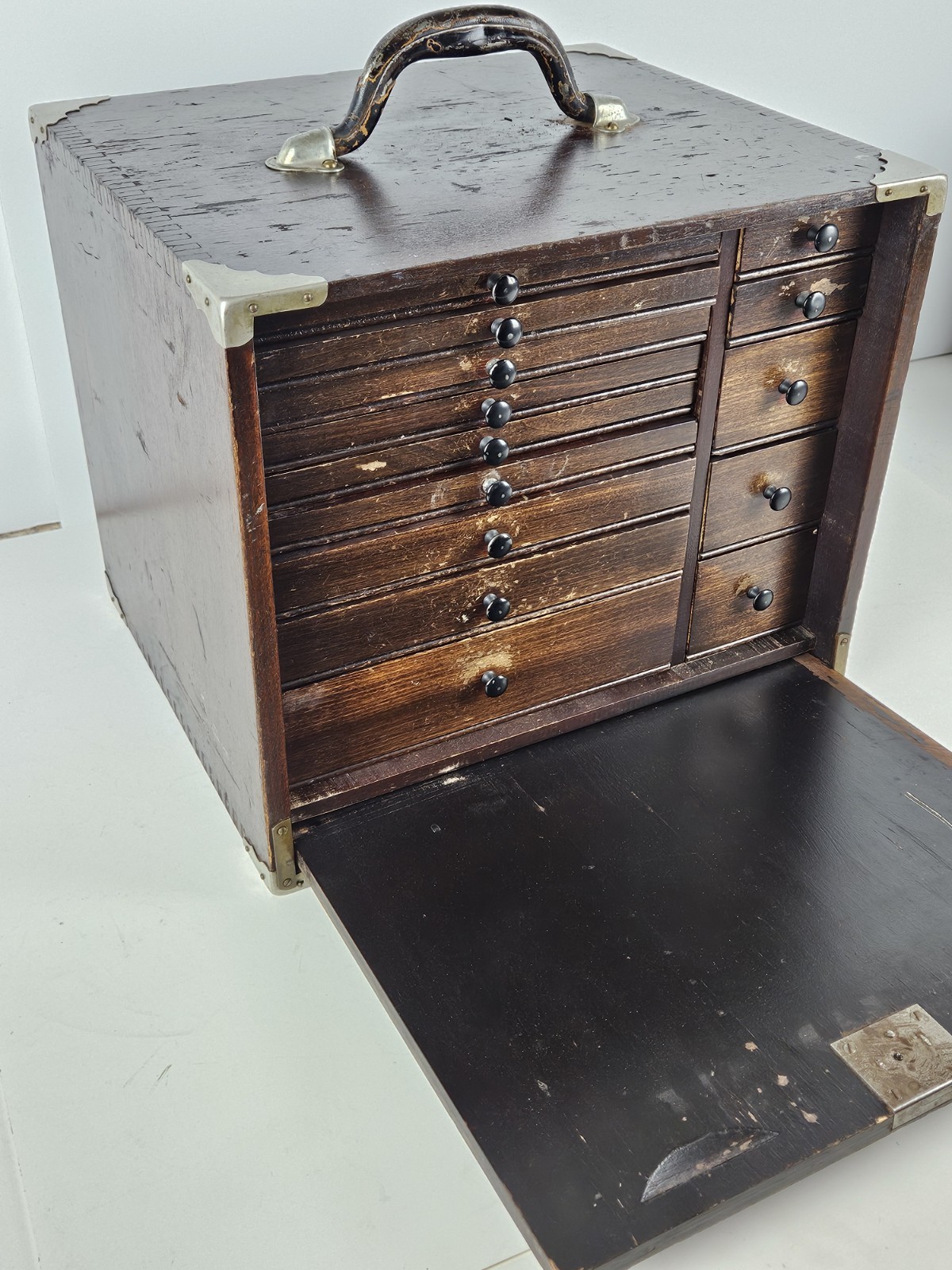 Antique Portable Travel Oak Locking Dentist Dental Tools Cabinet with Key