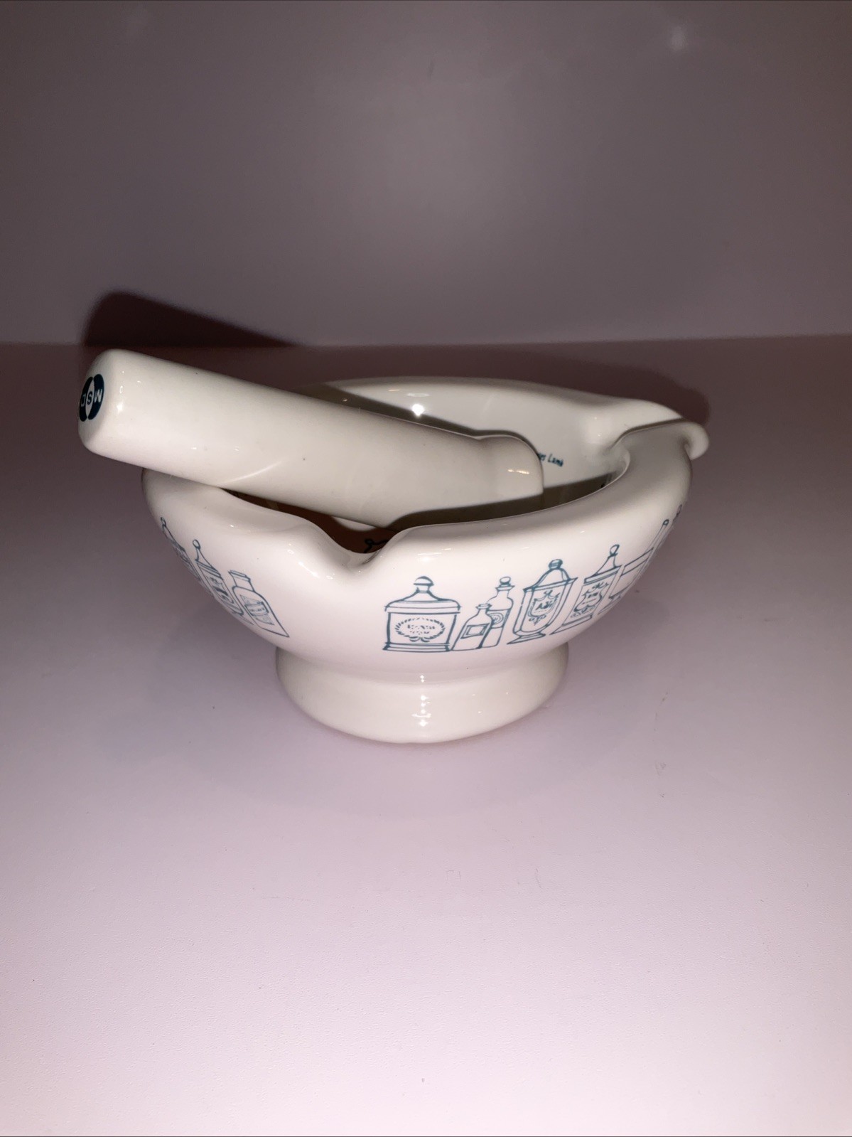 Vtg Merck Sharp & Dohme Porcelain Pharmacy Mortar / Pestle Ashtray
