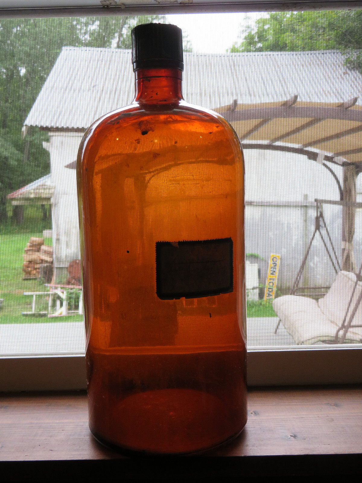 Awesome Vintage Owens-Illinois Amber Glass Apothecary Jug Original Lid, 14″ Tall