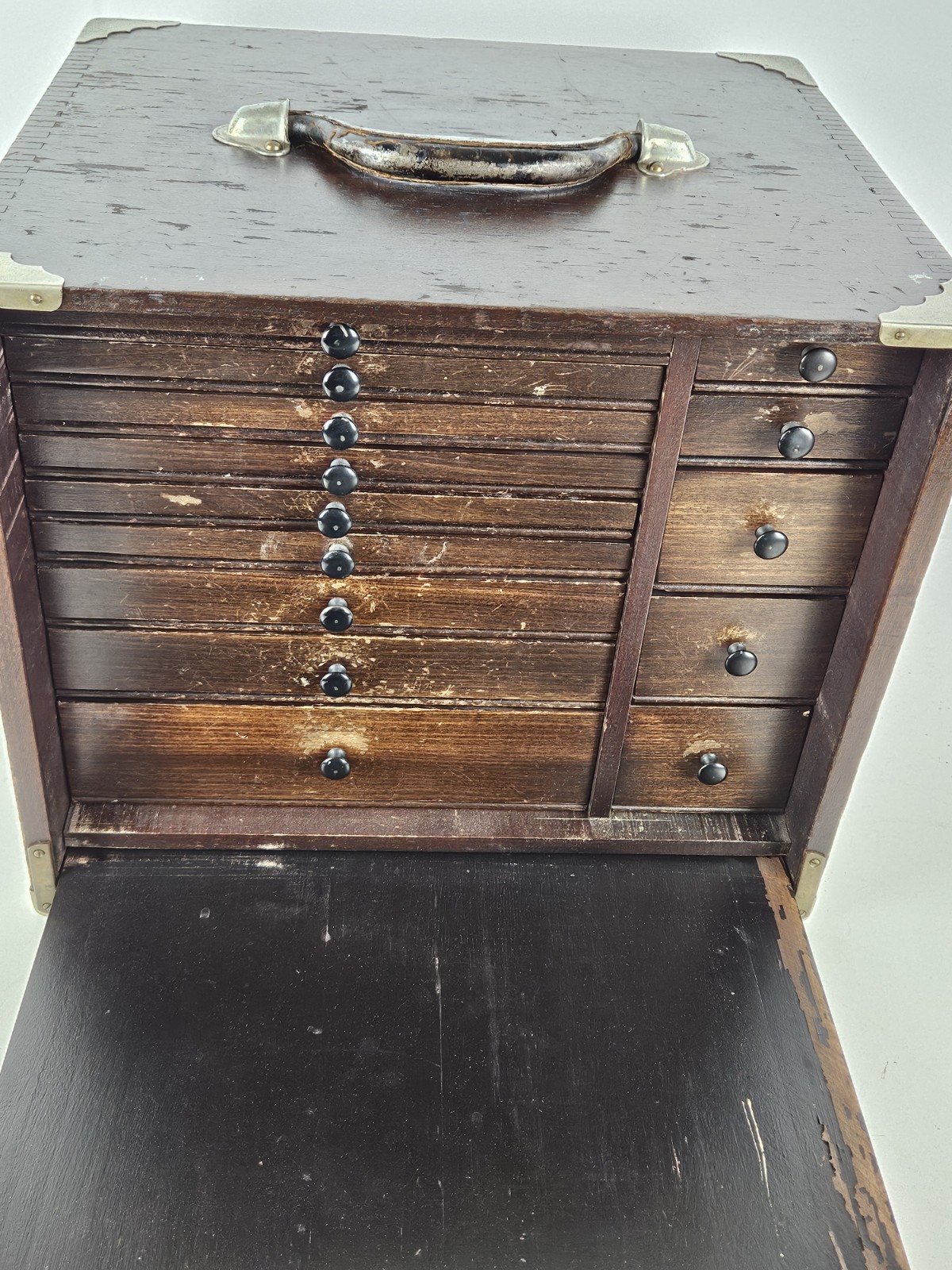 Antique Portable Travel Oak Locking Dentist Dental Tools Cabinet with Key