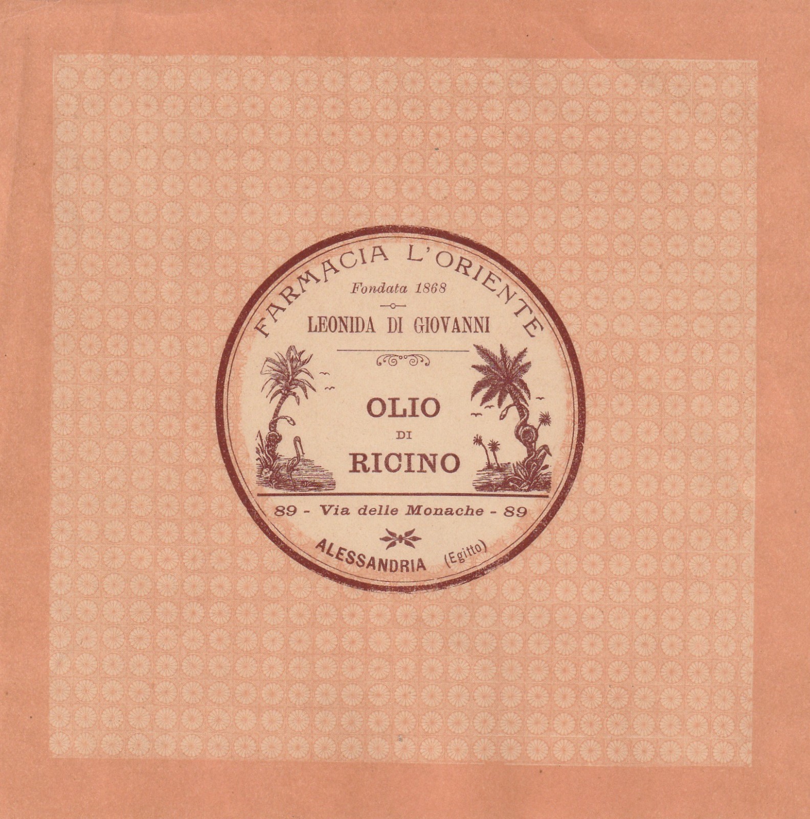 EGYPT-ITALY old Rare Label Sticker FARMACIA L’ORIENTE Italian Pharmacy 1920s