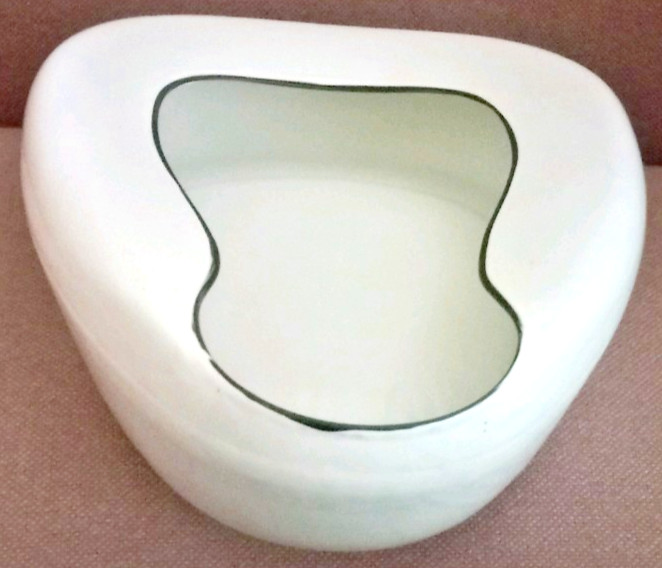 Vintage Unbranded White with Black Trim Enamelware Metal Bedpan