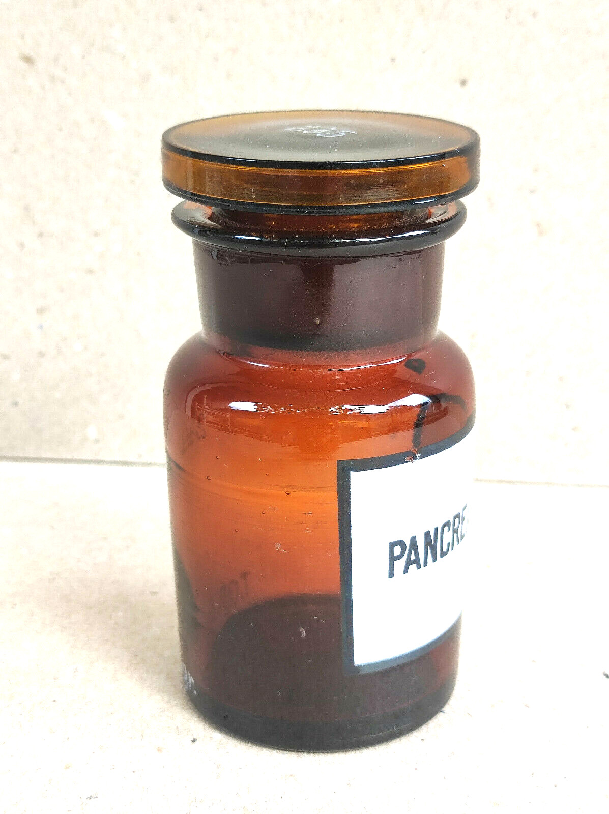 PANCREATINUM, Vintage Glass Apothecary Pharmacy Brown Jar, 100 ml, Cap